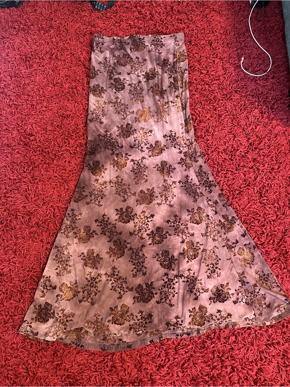 Fashion Nova Mauve Pink Floral A-Line Maxi Skirt with Gold Accents